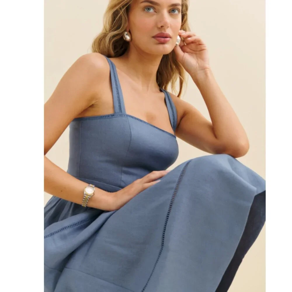 Reformation Everett Linen Dress - Cornflower - Picture 4 of 11